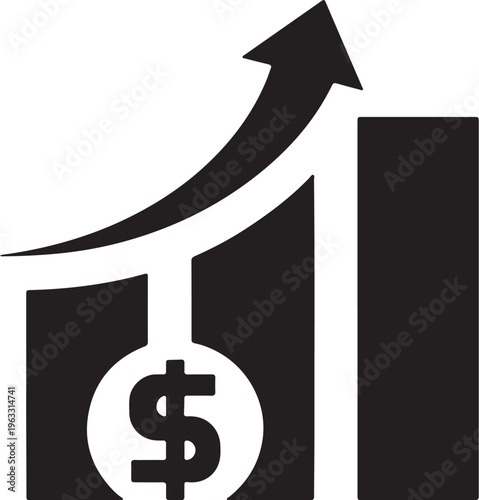 Financial growth chart represented by a bar and line graph with dollar signs