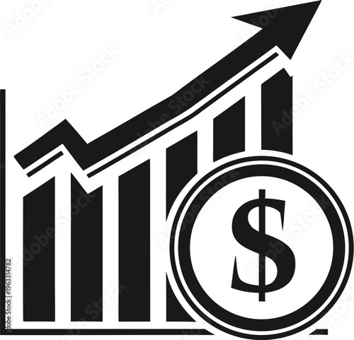 Financial growth chart represented by a bar and line graph with dollar signs