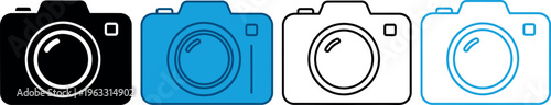 A set of four camera icons in different colors on a white background