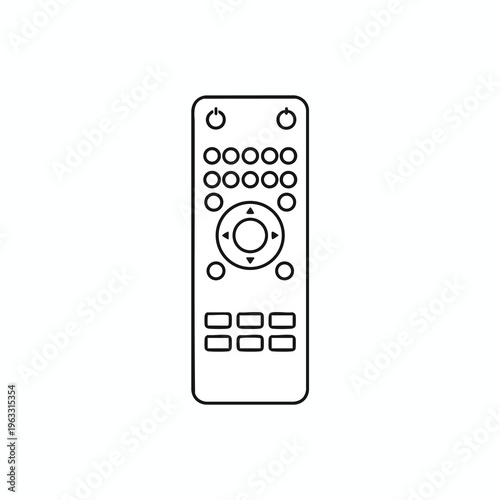 Simple line drawing of a remote control with power, navigation, and numeric buttons