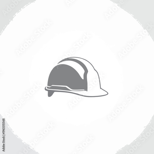 Silhouette of a gray construction hard hat with white stripes on a white background