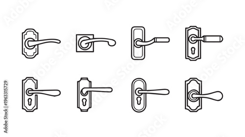Door Handles Collection Set Vector Illustration Simple Line Art Design Elements