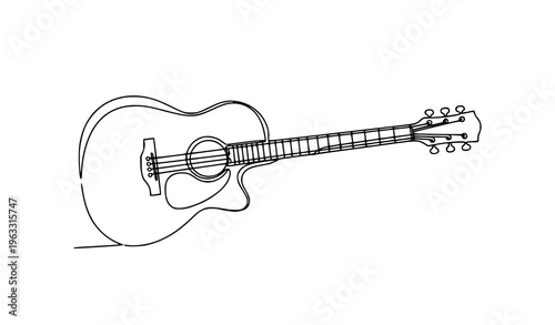 One line acoustic guitar vector illustration continuous line art music symbol