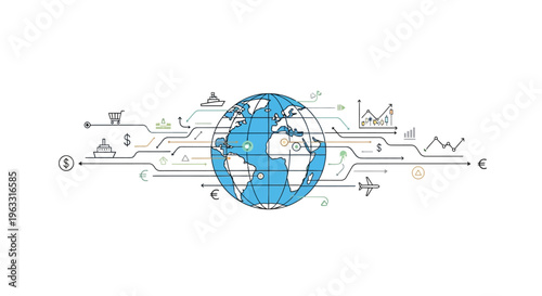 Global business and technology connections illustrated around the Earth.