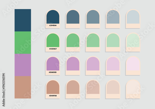 Colorful nail polish palette featuring blue green pink and purple shades arranged as swatches on light background highlighting cosmetic beauty variety and modern manicure design aesthetics
