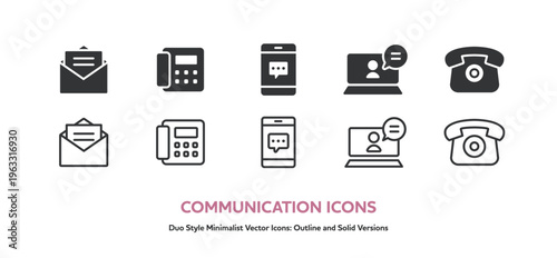 コミュニケーションに関するアイコン。メール,電話,スマホ等のシンプルなベクターアイコンセット