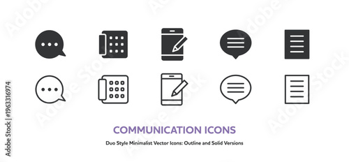 吹き出し,固定電話,タブレットとタッチペン,書類のシンプルなベクターアイコンセット。線画と塗り