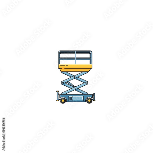 Industrial scissor lift - platform work aerial machine icon with a flat icon dep