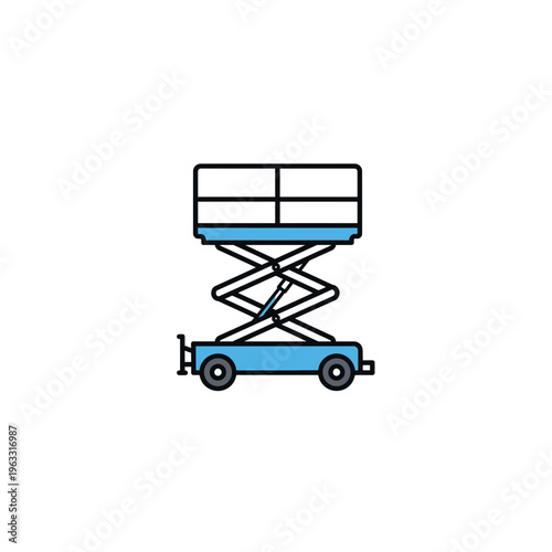 Aerial scissor lift - blue construction work platform icon with a simplified