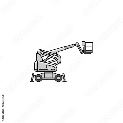 Aerial lift machine with basket platform, industrial construction equipment