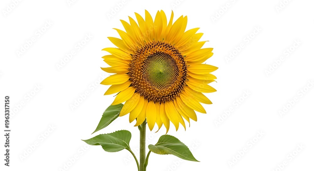 Naklejka premium Vibrant Sunflower in Full Bloom Against a White Background.