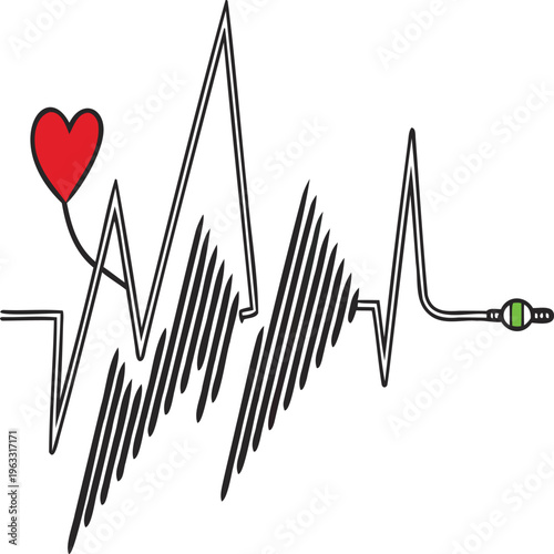 Heart and heartbeat ECG graph line medical health pulse symbol illustration vector design