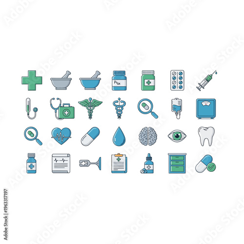 Comprehensive medical healthcare and science icon set vector illustration