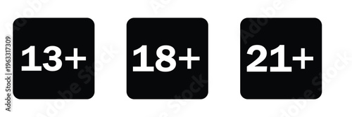 Set isolated age restricted 3, 5, 9, 13, 16, 18, 21 plus yeas old, age restricted under 3, 5, 9, 13, 16, 18, 21 , Perfect for adding clear age restrictions and warnings with stylish, websites, apps . 
