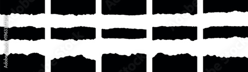 Set of ripped paper, jagged border, torn sheets paper top, collection of torn, Paper torn strip stroke with cut stuck edges vector illustration, Set of white headline band. Calligraphy border,