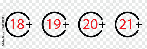 Set isolated age restricted 3, 5, 9, 13, 16, 18, 21 plus yeas old, age restricted under 3, 5, 9, 13, 16, 18, 21 , Perfect for adding clear age restrictions and warnings with stylish, websites, apps . 