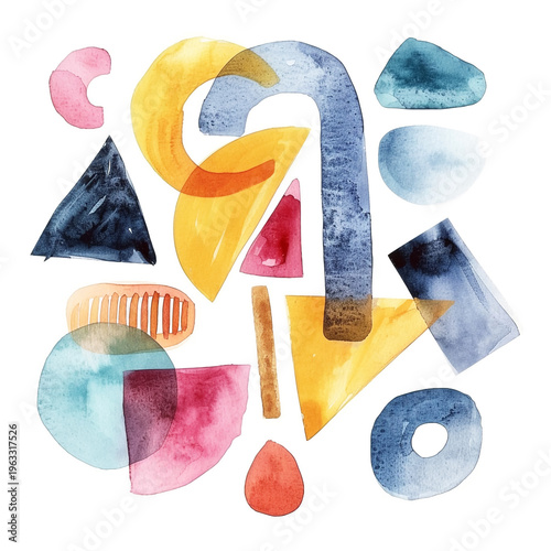 Abstract watercolor shapes and forms collage