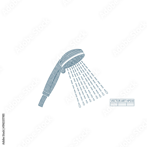 Textured hand shower with water stream icon for bathroom and hygiene