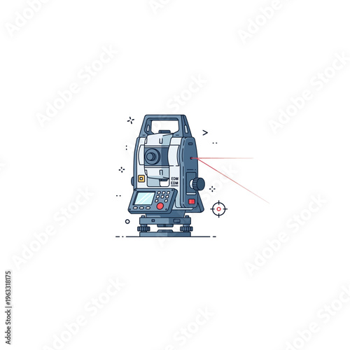 Total station surveying instrument with laser line illustration