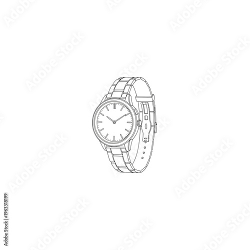 Luxury chronograph wristwatch line art vector illustration