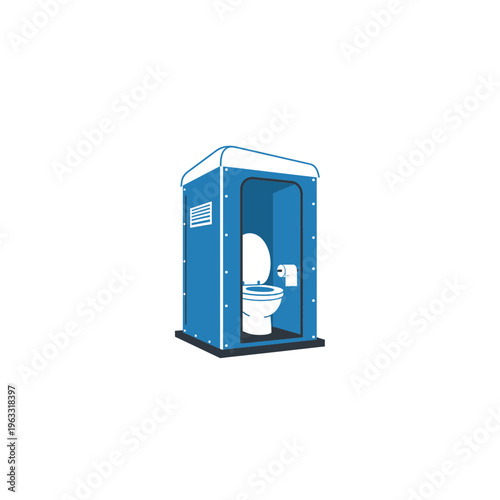 Blue portable toilet cabin line art icon