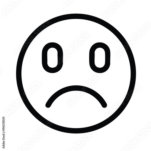 A black outline of a sad face, with two empty circles for eyes and a curved line for a mouth