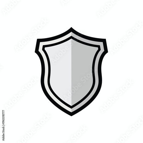 A simple, outlined shield icon in grey and black