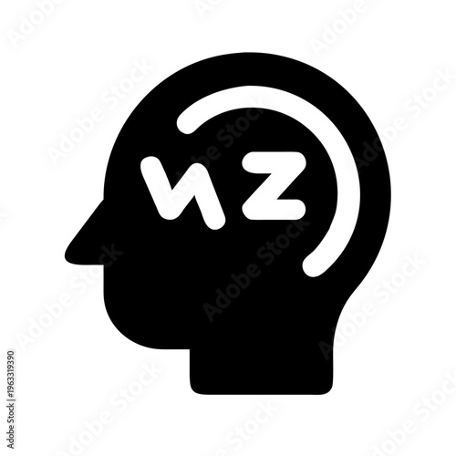 Minimalist human head profile icon with lightning bolt and sleep symbols, mental health and brain activity vector, psychological state concept