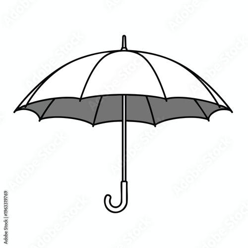 Open, stylized umbrella with a grey canopy and hook handle