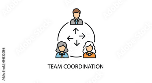 Team coordination concept with three people and arrows