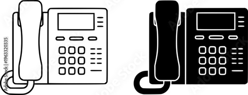 Office Desk Phone Icon Set - Business Landline Communication Vector Illustration