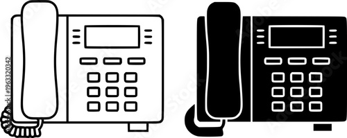 Office Desk Phone Icon Set - Business Landline Communication Vector Illustration