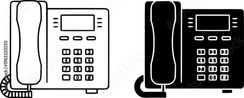 Office Desk Phone Icon Set - Business Landline Communication Vector Illustration
