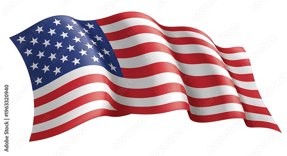 Fototapeta premium American flag waving isolated on white background with red white and blue colors