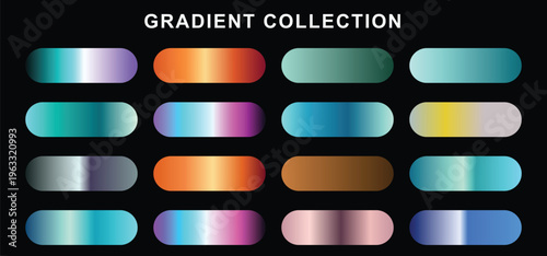 Diverse collection of colorful gradient swatches for graphic design and digital art projects, abstract background elements