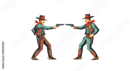 Cowboys duelling with pistols illustration on white background