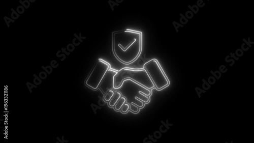 Security idea on animation. Security Drawing light with Glowing Effect Animation, representing business partnership and technological advancement