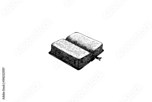 Bible vector illustration, black and white isolated religious symbol, church faith logo and spiritual print.