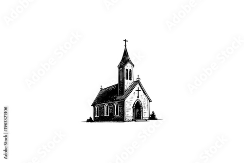Church catholic vector illustration, black and white isolated religious symbol for Easter, church faith logo and spiritual print.