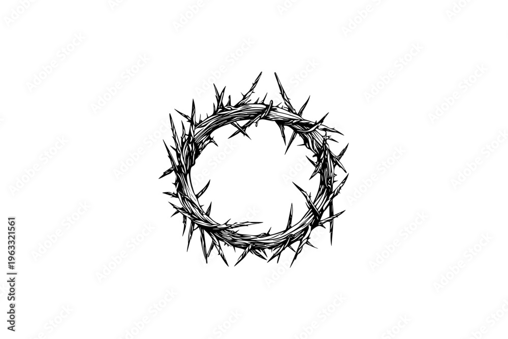 Fototapeta premium Crown of Thorns vector illustration, black and white isolated religious symbol for church faith logo and spiritual print.