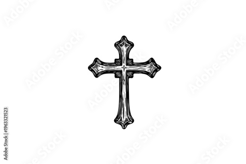 Cross vector illustration, black and white isolated religious symbol for Easter, church faith logo and spiritual print.