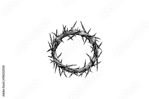 Crown of Thorns vector illustration, black and white isolated religious symbol for church faith logo and spiritual print.