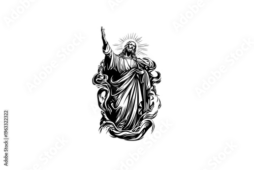 Jesus vector illustration, black and white isolated 