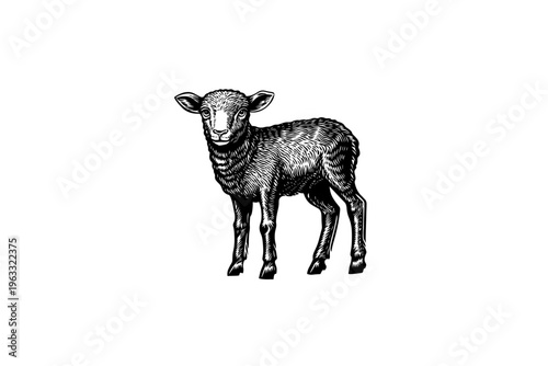 Lamb vector illustration, black and white isolated religious symbol, church faith logo and spiritual print.