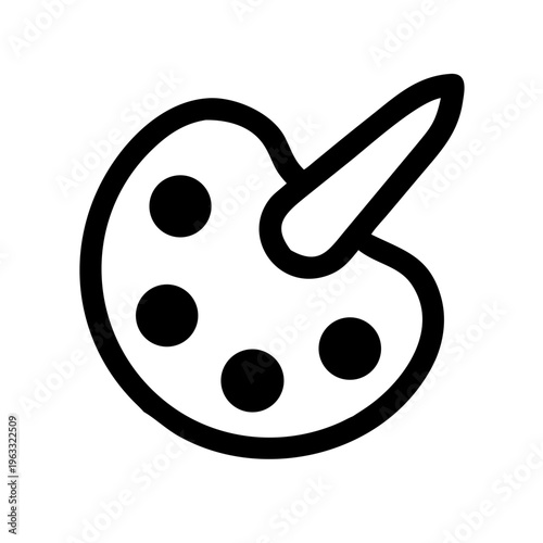 Minimalist artist palette vector icon, black line art paint board with brush, creative studio symbol for graphic design and fine arts