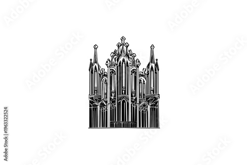 Organ vector illustration, black and white isolated religious symbol, church faith logo and spiritual print.