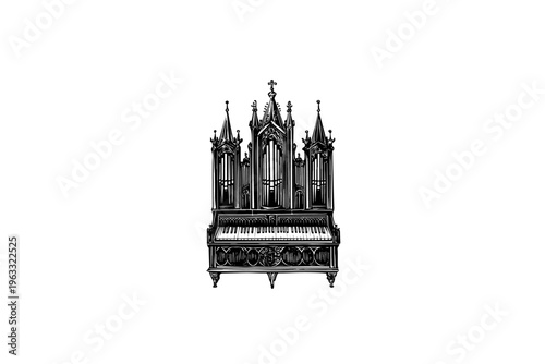 Organ vector illustration, black and white isolated religious symbol for church faith logo and spiritual print.