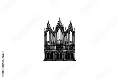 Organ vector illustration, black and white isolated religious symbol, church faith logo and spiritual print.