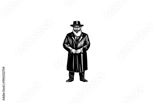 Rabbi vector illustration, black and white isolated religious symbol