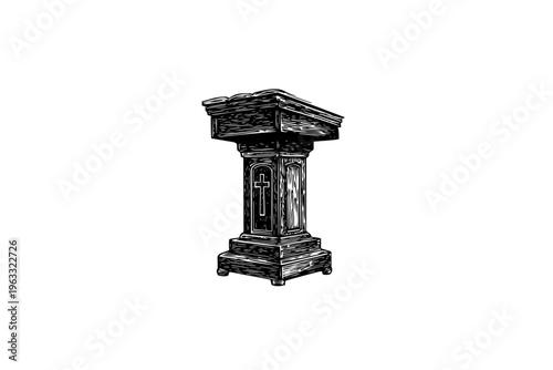 Pulpit vector illustration, black and white isolated religious symbol, church faith logo and spiritual print.